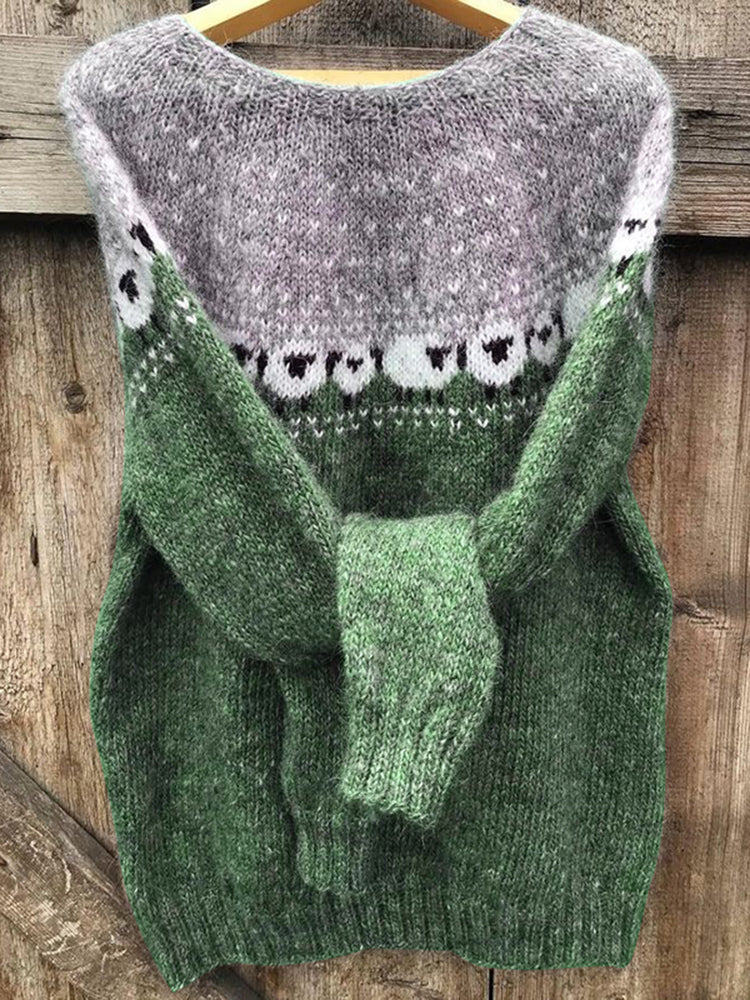 Maglione in cotone con motivo di pecore al pascolo