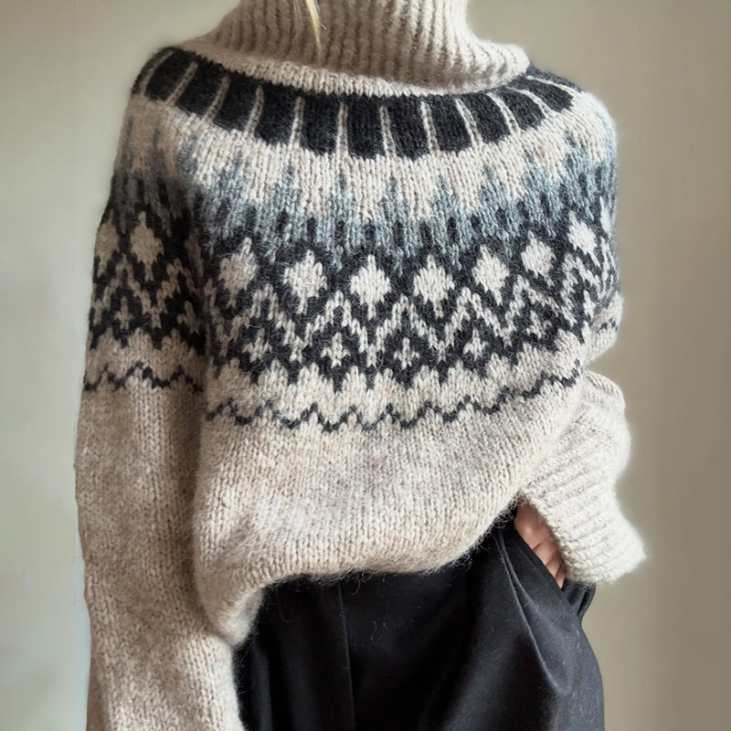 Icelandic Pattern Cozy Knit Turtleneck Sweater elevenforest