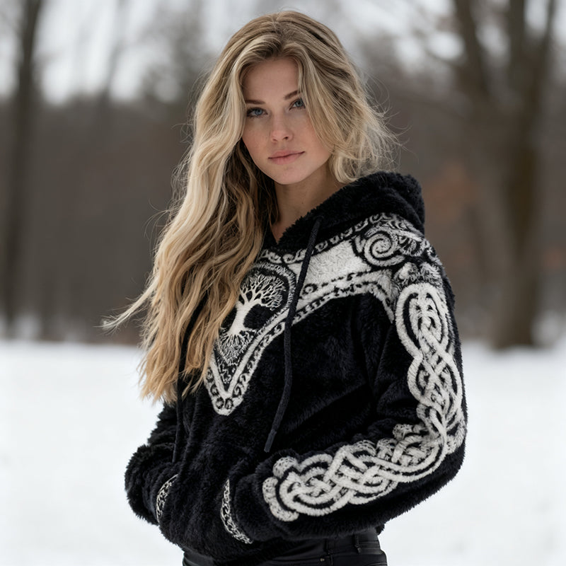 Comstylish Women's Vintage Viking Celtic Tree Of Life Art Plush Cozy Hoodie