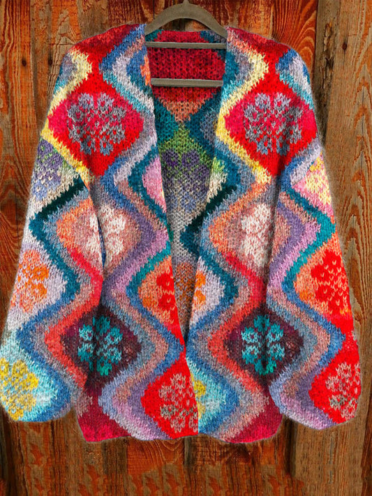 Vintage Colorful Crochet Pattern Cozy Knit Cardigan elevenforest