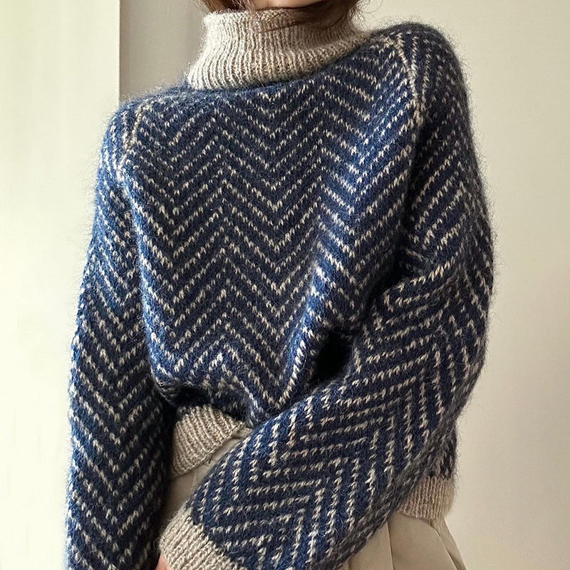 Casual Retro Herringbone Turtleneck Sweater elevenforest
