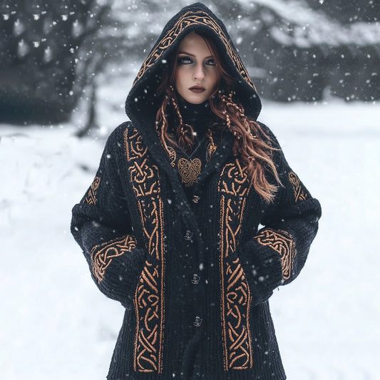 Women's Viking Tribal Dark Celtic Mythology Hooded Cardigan artswardrobe