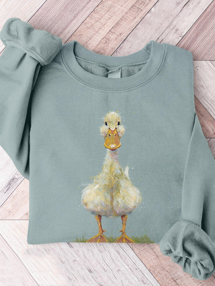 Comstylish Cute Duck Art Pattern Crew Neck Comfy Sweatshirt