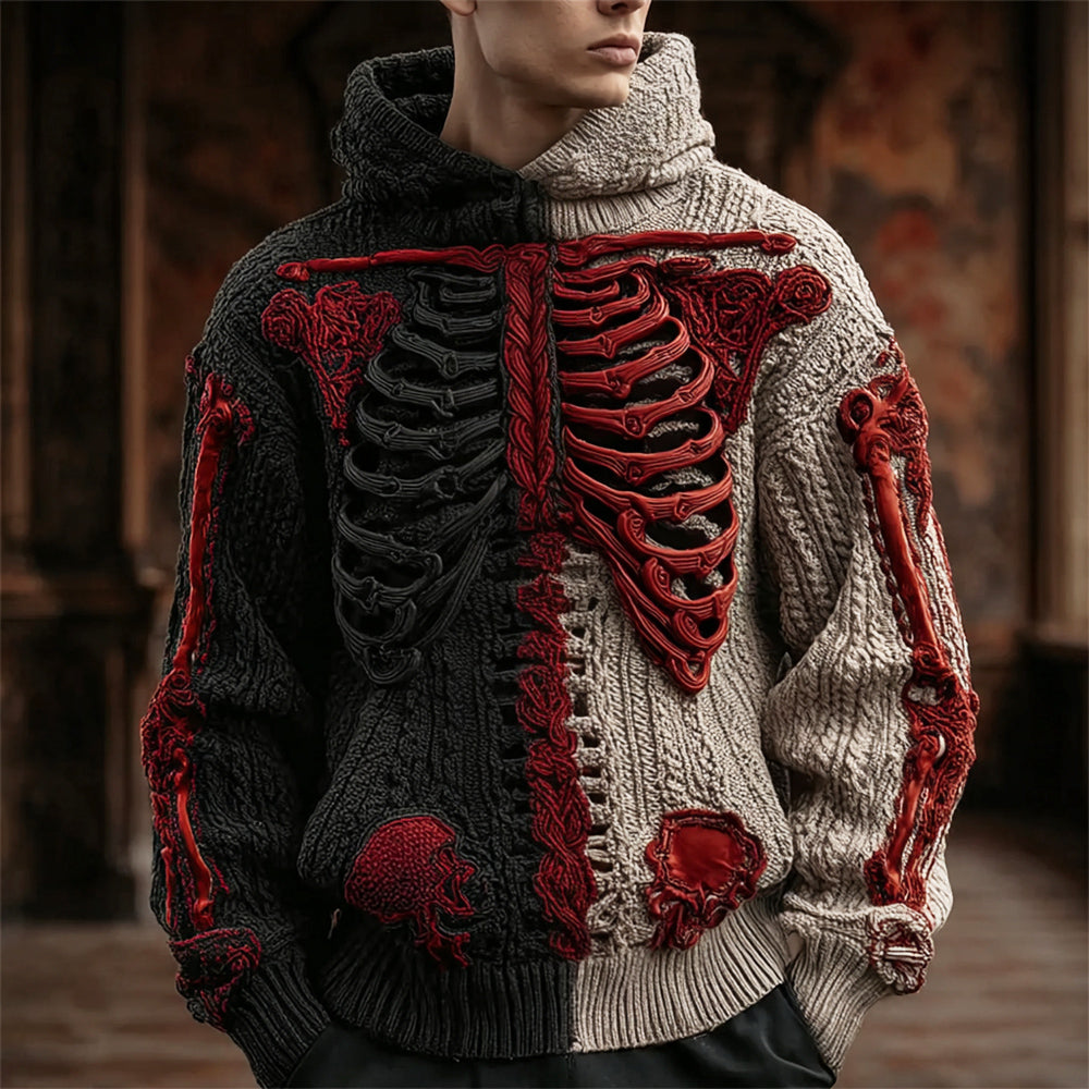 Halloween Anatomical Skeleton Art Men's Knit Hooded Sweater artswardrobe