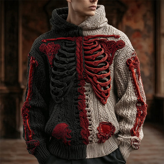 Halloween Anatomical Skeleton Art Men's Knit Hooded Sweater artswardrobe