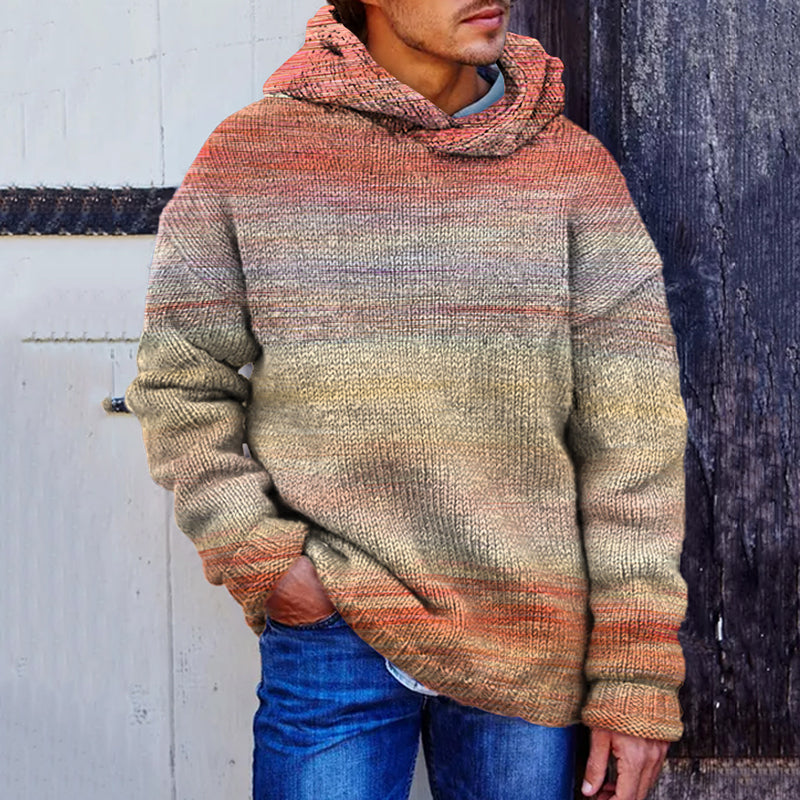Men's Vintage Gradient Colorful Cozy Hooded Sweater elevenforest