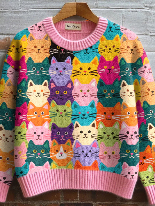 Women's Lovely Cats Pattern Cozy Knit Sweater artswardrobe