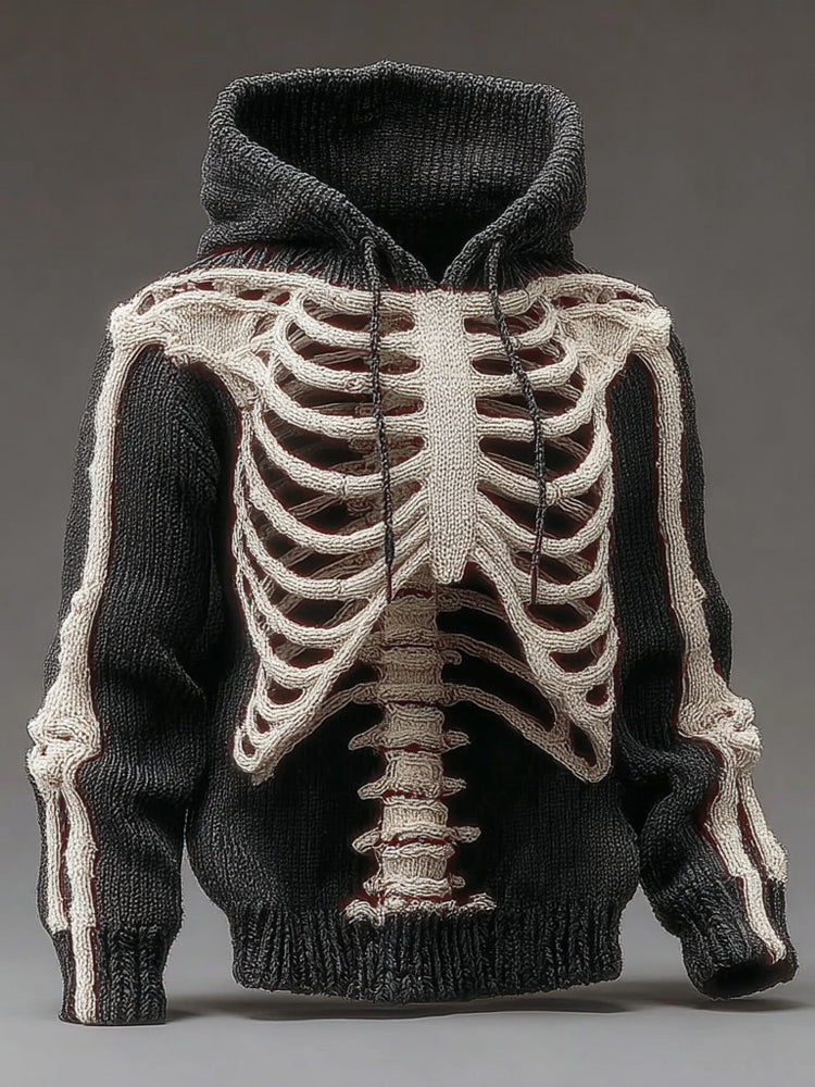 Men's Vintage Skeleton Knit Chunky Hooded Sweater artswardrobe