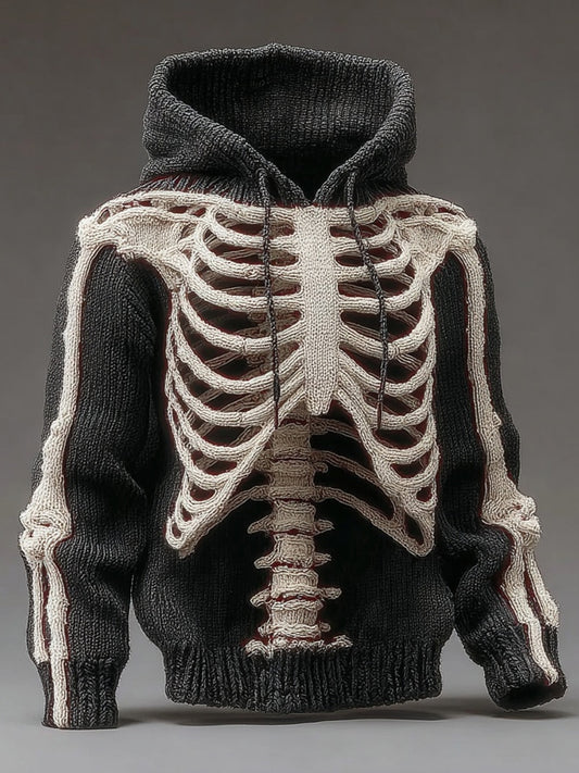 Men's Vintage Skeleton Knit Chunky Hooded Sweater artswardrobe
