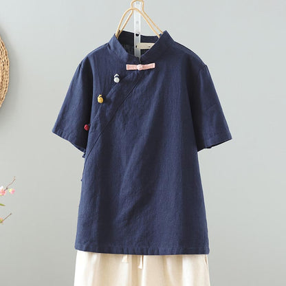 Comstylish Women's Diagonal Breasted Button Up Short Sleeved Shirt