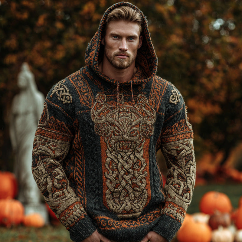 Men's Vintage Halloween Viking Embroidered Sweater artswardrobe