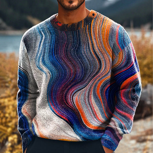 Men'S Fashion Quicksand Line Printed Knitted Crew Neck Sweater elevenforest