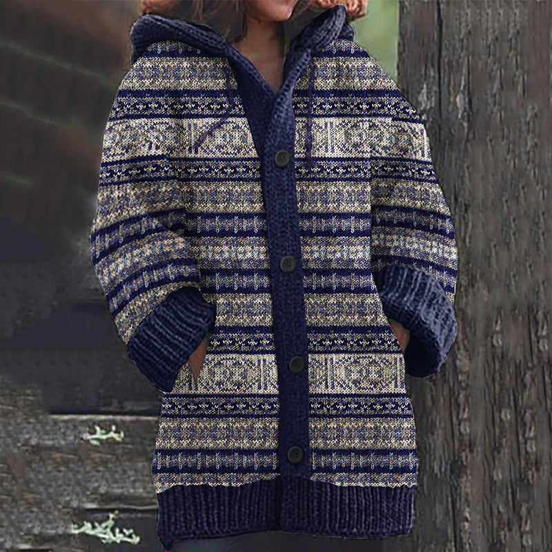 Vintage Fairman Island Geometric Print Hooded Sweater Cardigan elevenforest