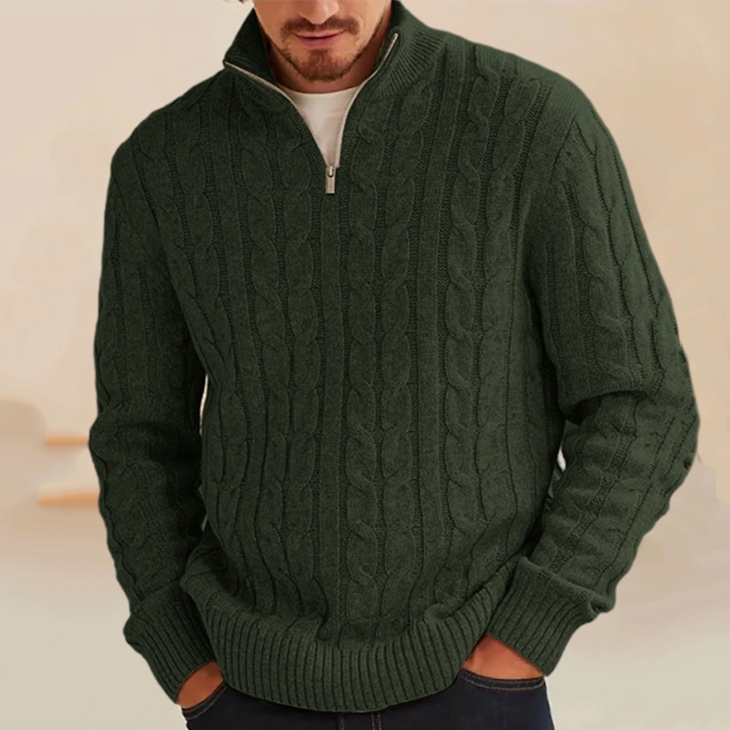 Vintage Knit Warm Jacquard Iceland Half Zip Neck Sweater elevenforest