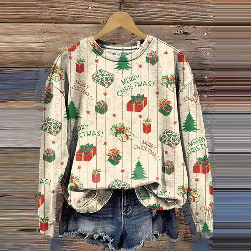 Comstylish Vintage Christmas Print Casual Sweatshirt