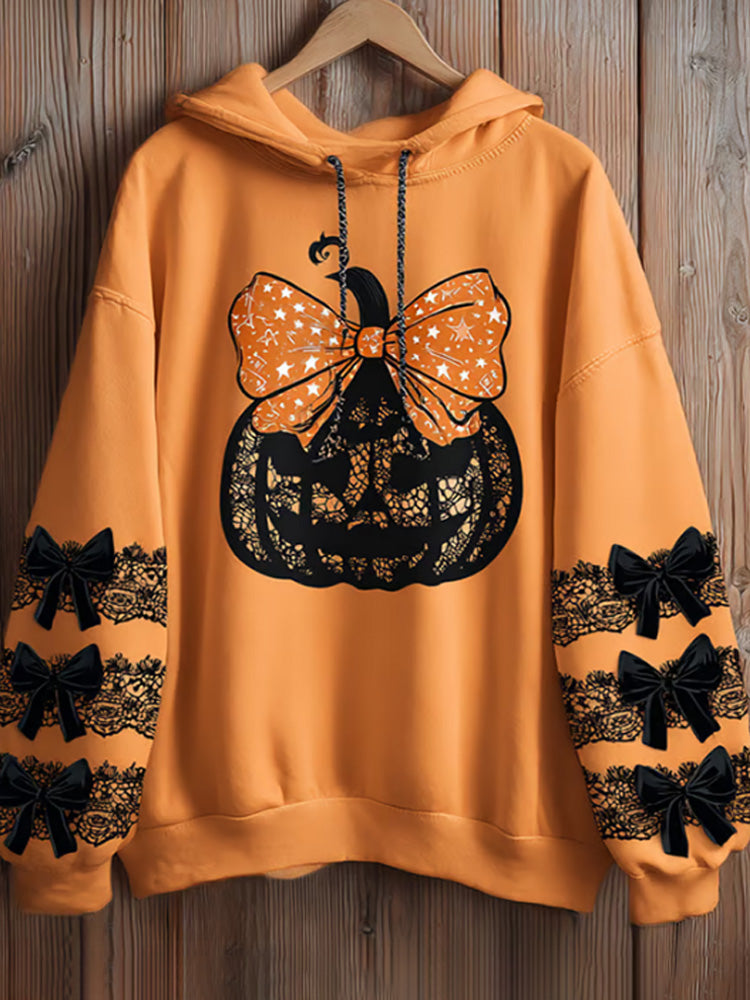Comstylish Women's Halloween Pumpkin Design Print Hat Sweatshirt