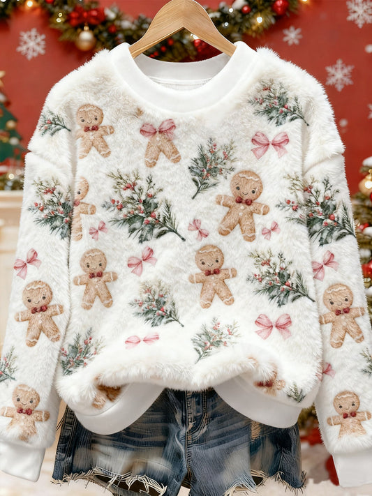 Women's Christmas Art Print Casual Flannel Sweater