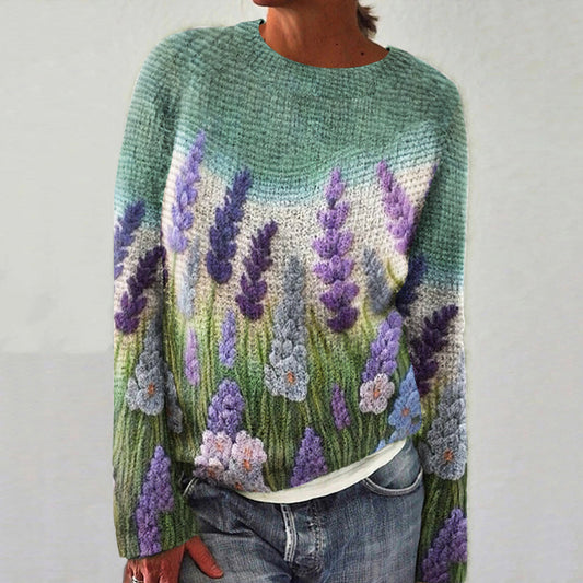 Floral Sakura Petals Art Print Knitted Crew Neck Pullover Cozy Sweater elevenforest