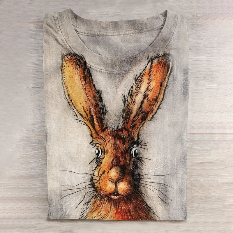 Vintage Rabbit Art Print Casual T-Shirt artswardrobe