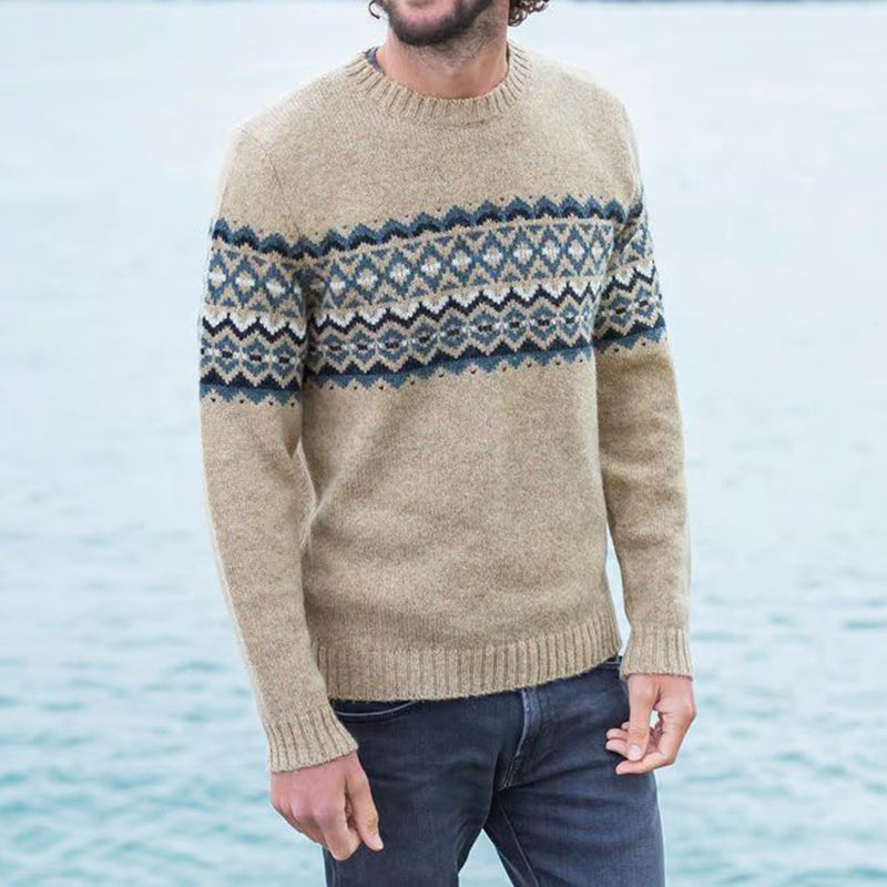 Vintage Geometry Jacquard Crew Neck Cozy Sweater elevenforest