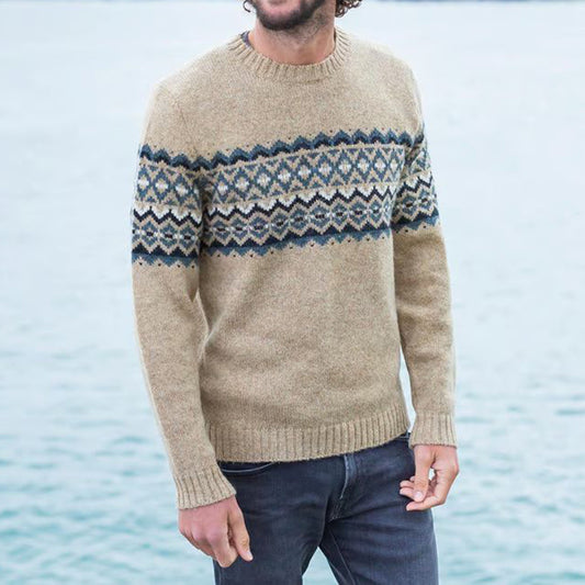 Vintage Geometry Jacquard Crew Neck Cozy Sweater elevenforest