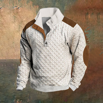 Men's Casual Color Block Knitted Jacquard Stand Collar Pullover Sweatshirt elevenforest