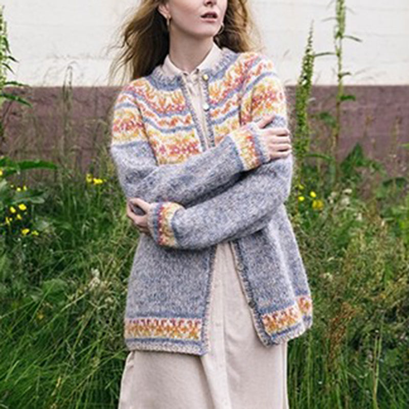 Vintage Button Down Color Block Icelandic Pattern Cardigan elevenforest