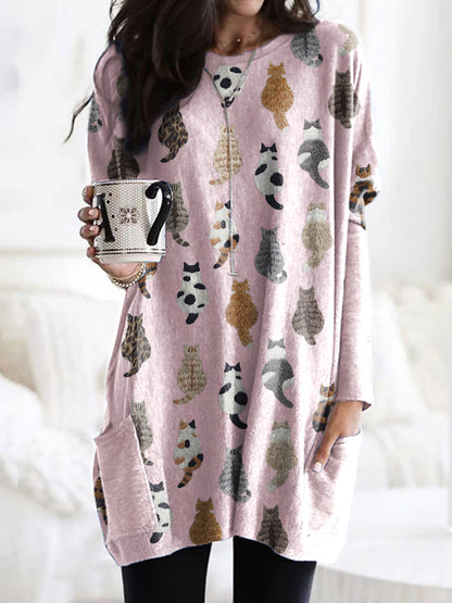 Cute Cats Embroidery Pattern Long Sleeve T-Shirt elevenforest