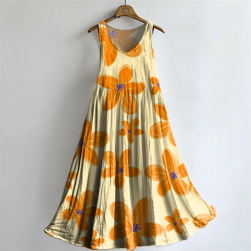 Floral Tattoo Pattern Art Print Round Neck Sleeveless Cotton Pocket Dr