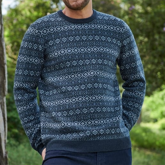 Vintage Warmth Aspiga Knit Jacquard Icelandic Crew Neck Sweater（Unisex ） elevenforest