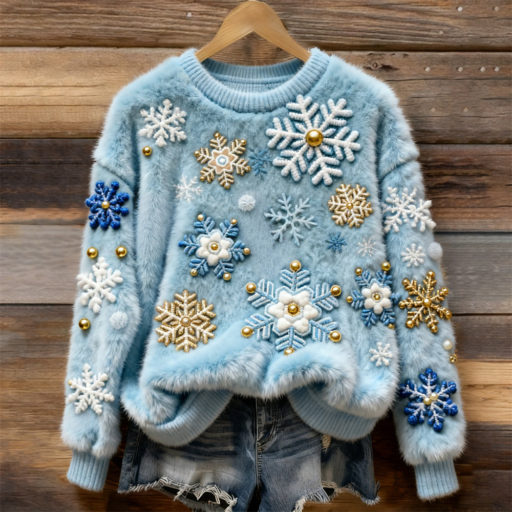 Christmas Snowflakes Art Women's Cozy Plush Sweater artswardrobe