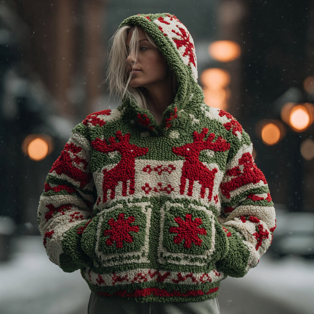 Comstylish Women's Christmas Reindeer Art Thickened Warm Iceland Hoodie