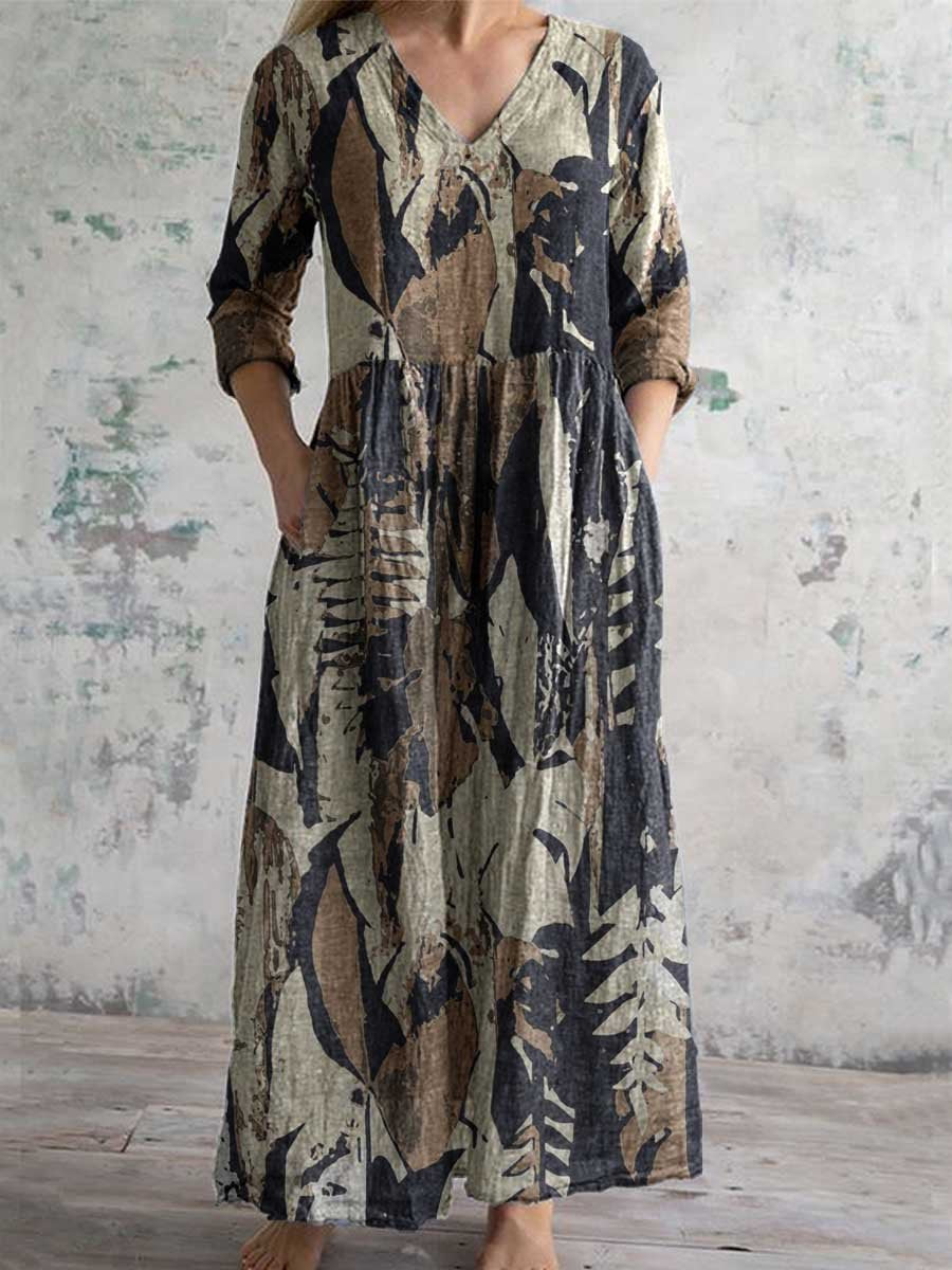 Women's Elegant Floral V-Neck Cotton Dress