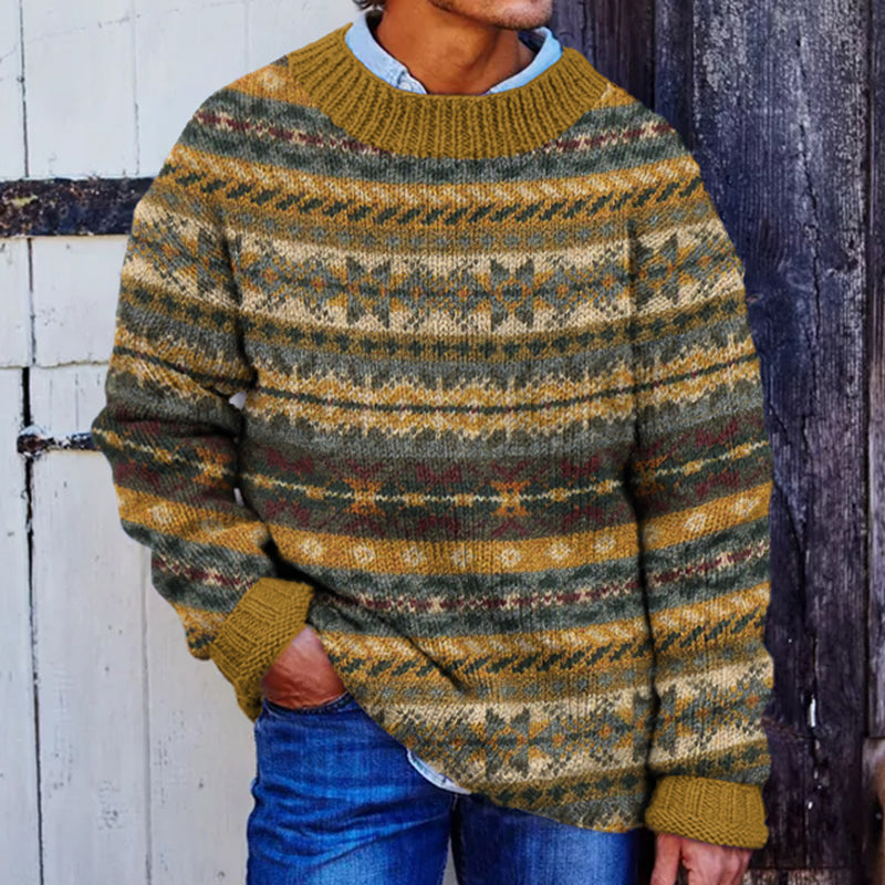 Men's Jacquard Icelandic Geometry Pattern Cozy Knit Sweater elevenforest