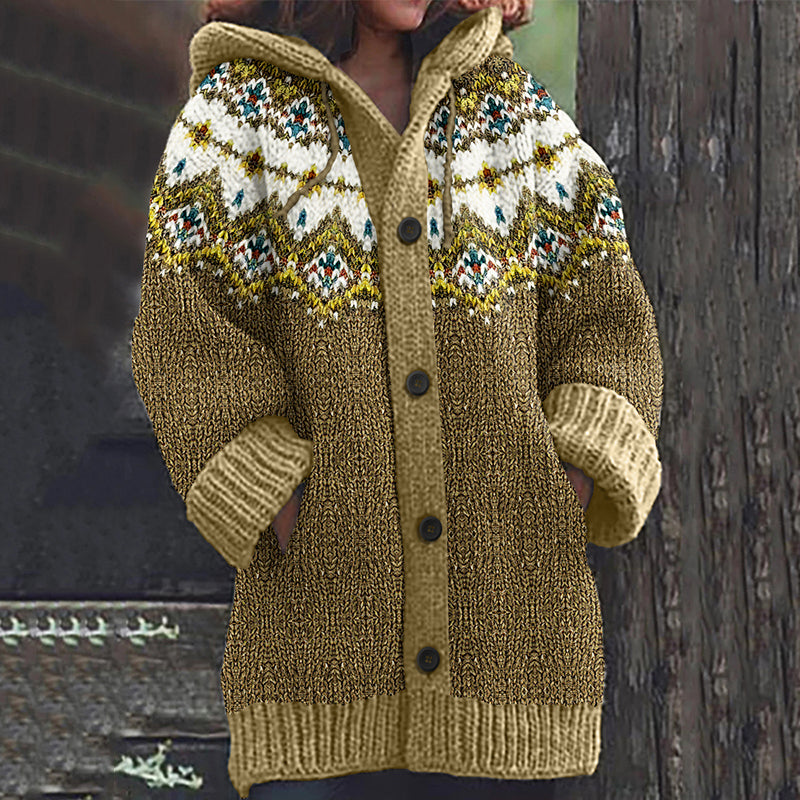 Vintage Contrast Jacquard Button Down Cozy Sweater elevenforest