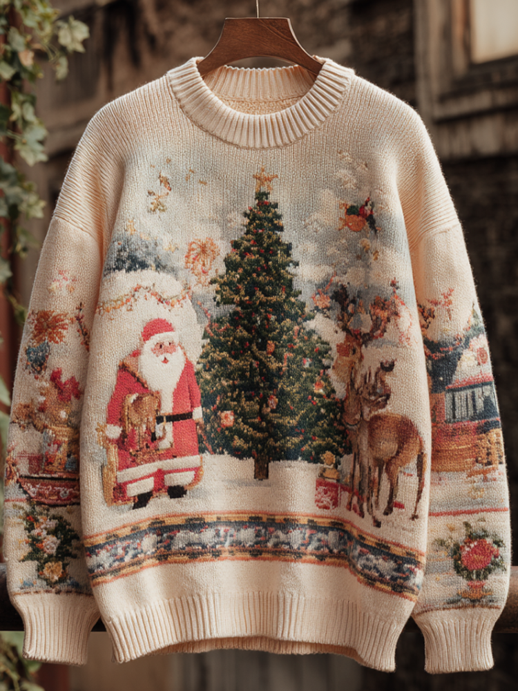 Men's Christmas Retro Round Neck Knit Sweater artswardrobe