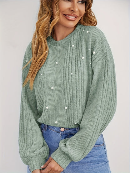 Ramona® | Ribbed crew neck sweater with bead detailing