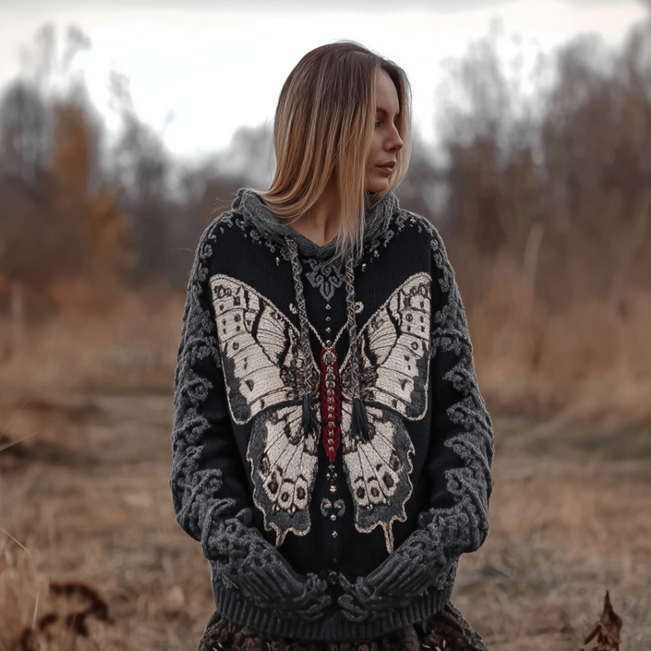 Women's Butterfly Embroidery Pattern Knitted Sweater artswardrobe