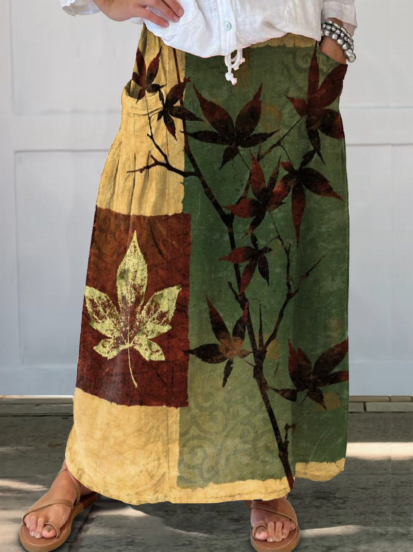 Women's Art Painting Ethnic Style Contrast Color Maple Leaf Retro Prin