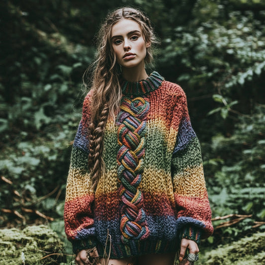 Women's Celtic Knot Mysterious Color Ombre Round Neck Sweater elevenforest