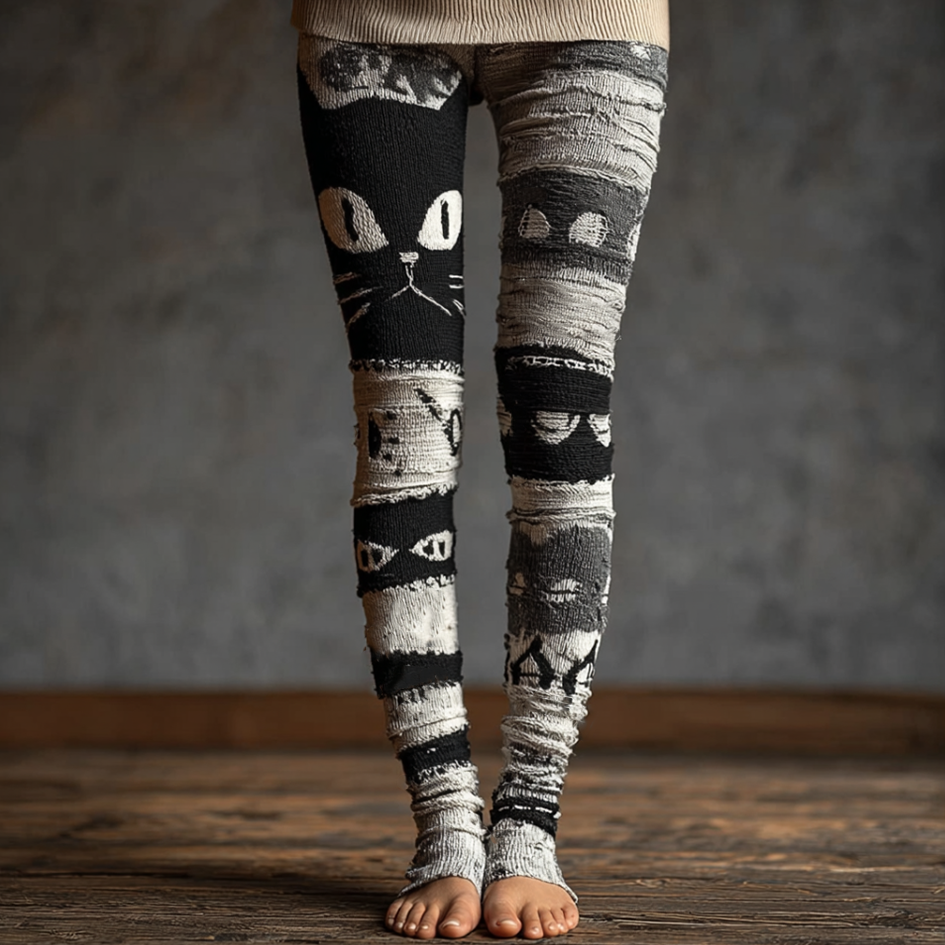 Comstylish Halloween Fun Cat Design Women's Knitted Leggings
