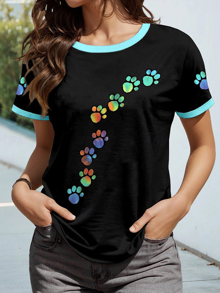 Women's Colorful Animal Paw Print T-shirts artswardrobe