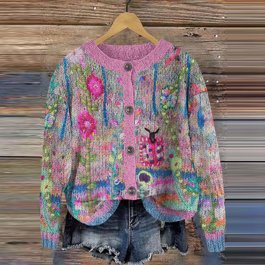 Vintage Floral Print Knitted Cozy Sweater artswardrobe