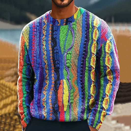 Men'S Retro Abstract Gradient Art Print Crew Neck Knit Sweater elevenforest