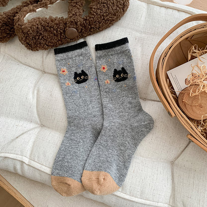 Comstylish Cute Cartoon Cat Wool Mid-calf Socks