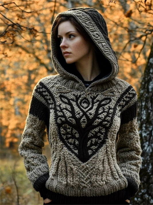 Viking Tree Of Life Tribal Celtic Cozy Chunky Hooded Sweater elevenforest