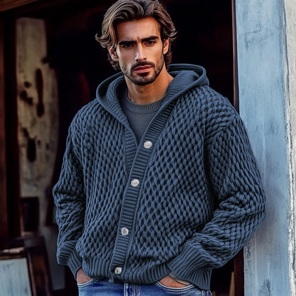 Men'S Waffle Braid Hooded Button Down Sweater elevenforest