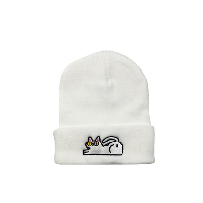 Comstylish Cute Lazy Cat Embroidered Warm Knitted Hat