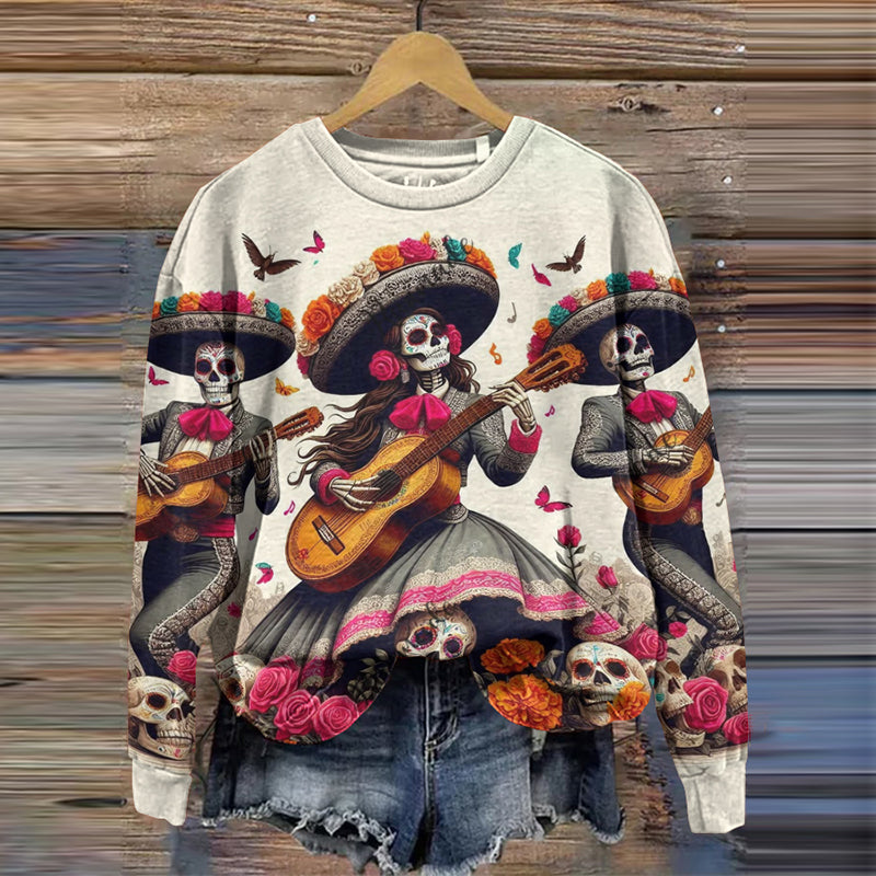 Comstylish Classy Mexican Sugar Dia De Los Muertos Day Of The Dead Inspired Pattern Art Printed Sweatshirt