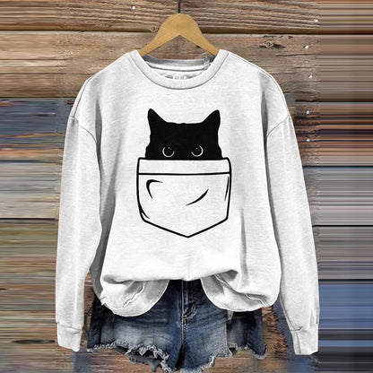 Comstylish Women's Funny Cat Meowtain Japanese Cat Print Sweatshirt